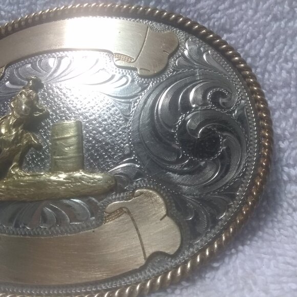 Montana Silversmiths Barrel Racing Trophy Belt Buckle Rodeo Cowgirl Nickel Nice main image 9